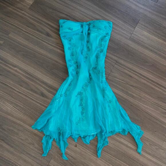 Azure water nymph beautiful blue fairy beaded prom mermaid dress L - Picture 4 of 4